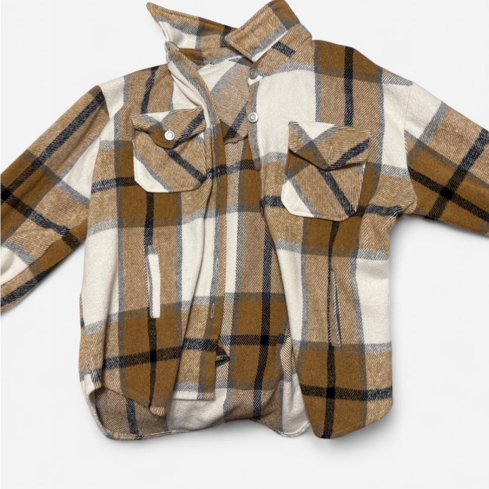 Amazon Kids Plaid Button-Down Shirt - Tan and White